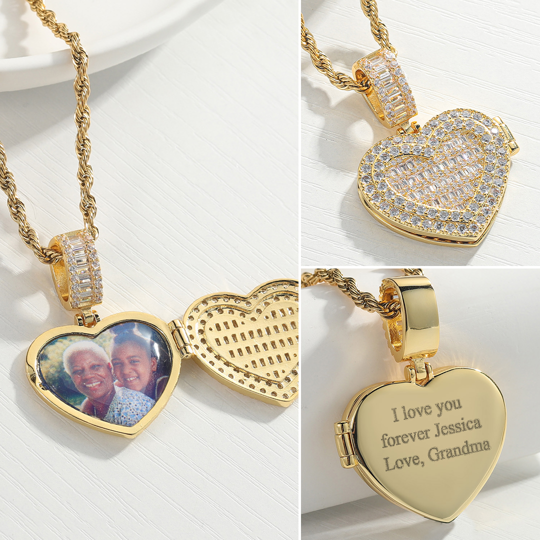 Collar con Reluciente Relicario Corazón y Foto Personalizada