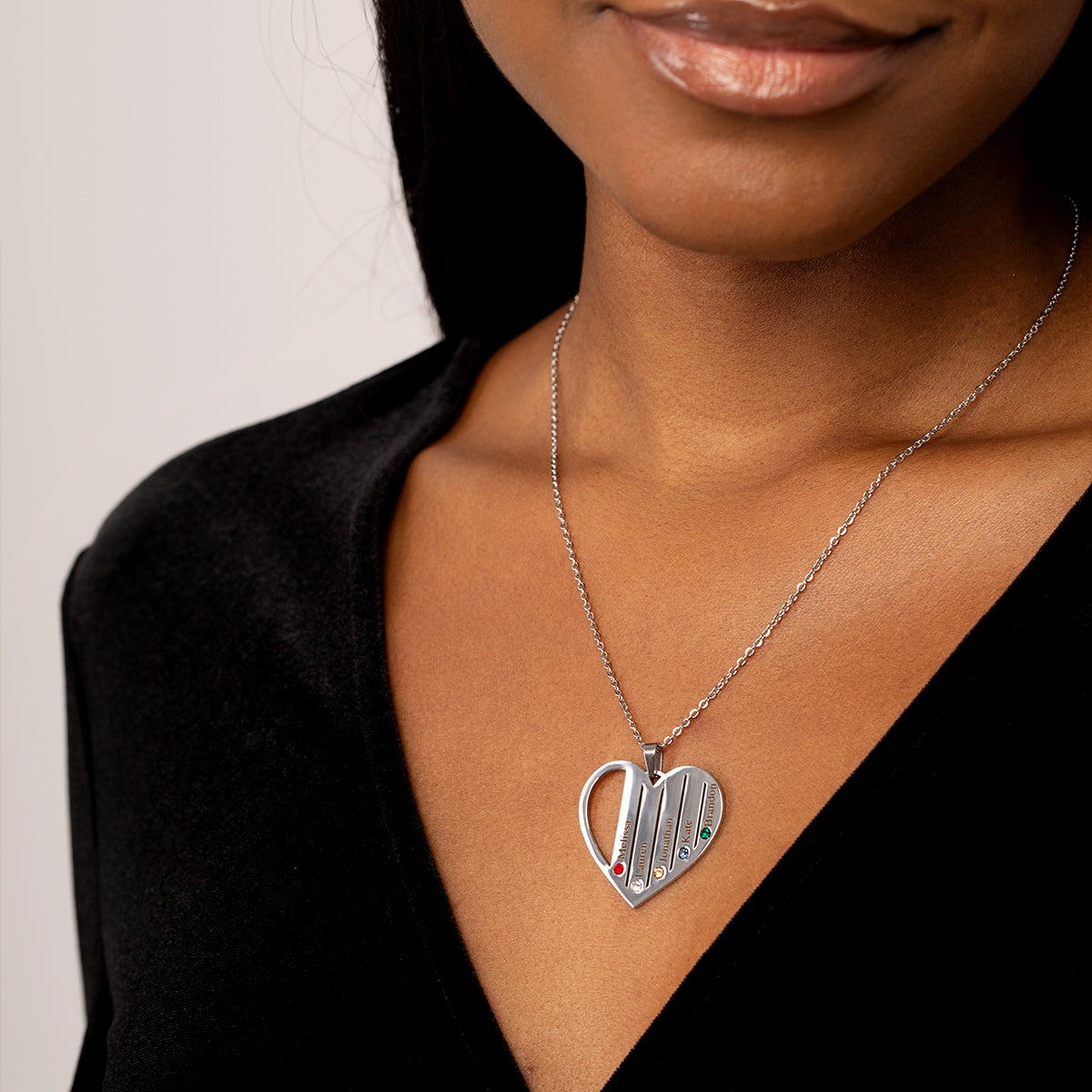 Birthstone Family Heart Name Necklace