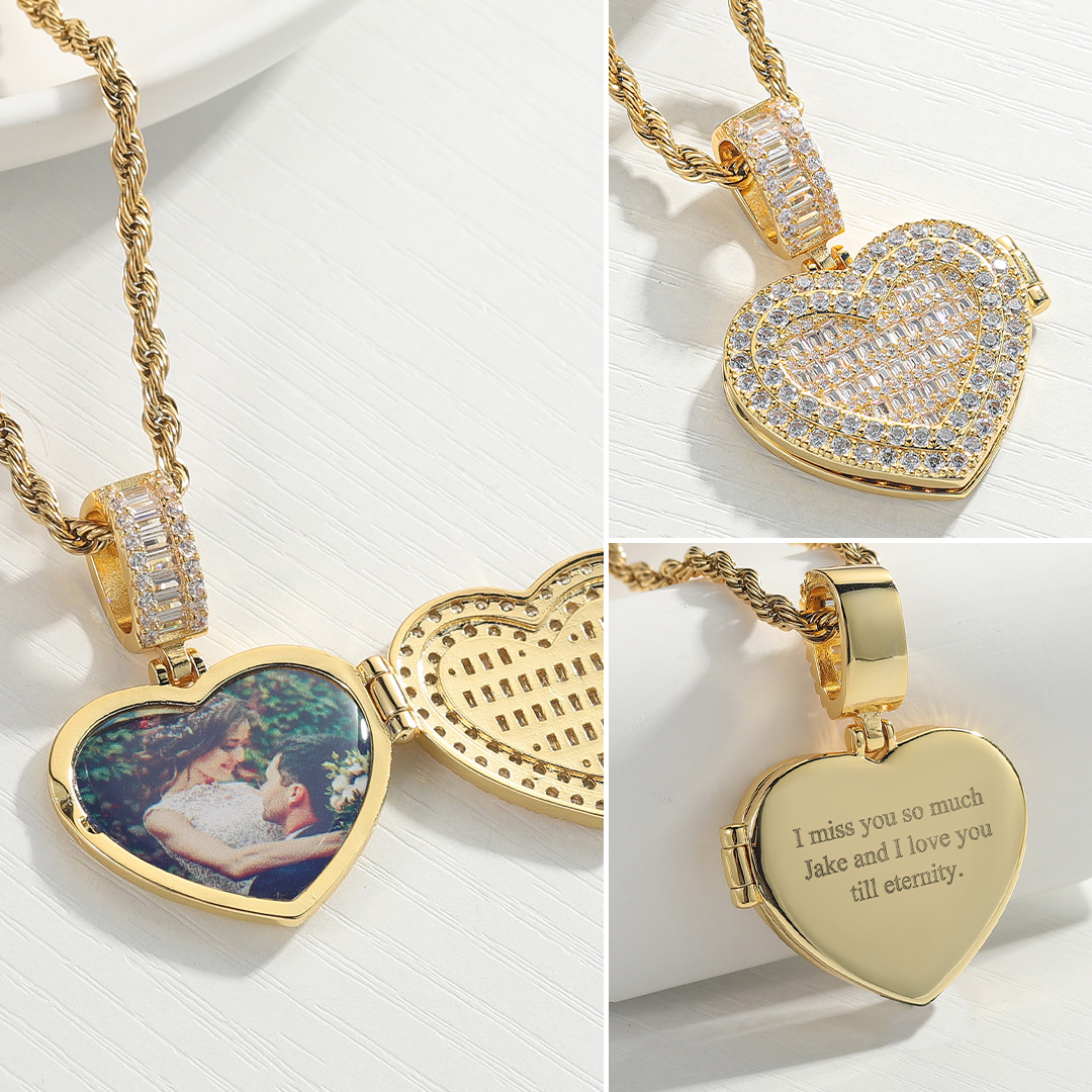 Collar con Reluciente Relicario Corazón y Foto Personalizada